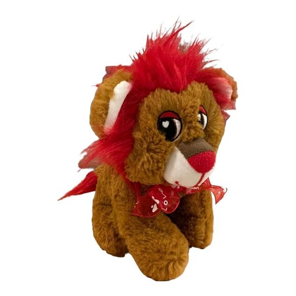 Homerbest Brown Lion Plush Stuffed Animal Toy Hearts Ribbon 7" Valentine's Day - Picture 2 of 8